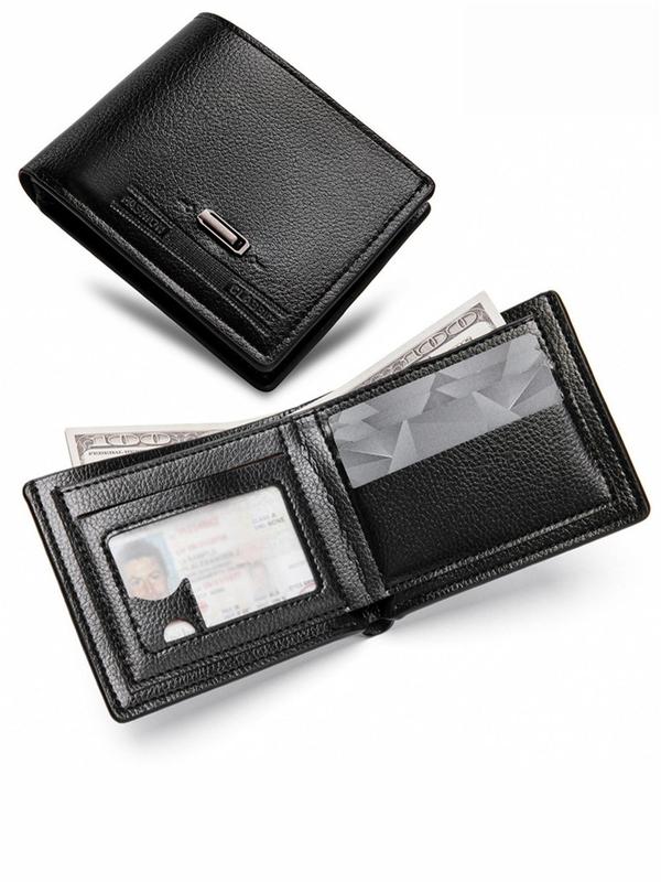  Men's Simple Plain Short Wallet with Id Photo Window, Casual Business Card Holder, Multi Card Slots Bifold Wallet for Work & Daily Used