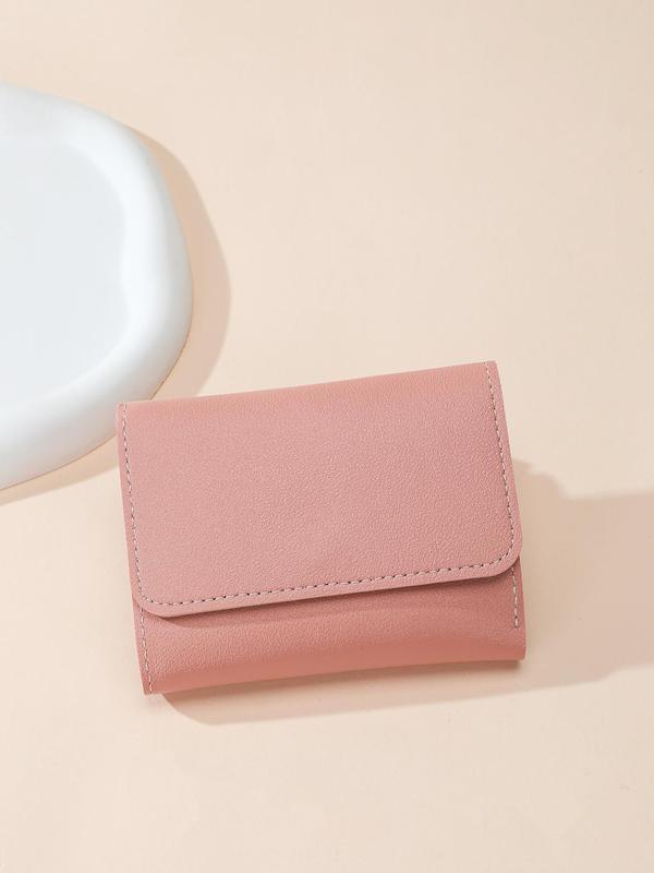 Solid Color Short Trifold Wallet As Daily Outfit, Casual Fashion Pu Leather Zipper Card Holder, Multiple Slots Card Holder Mini Items for Purse for Women & Girls for Birthday Gift