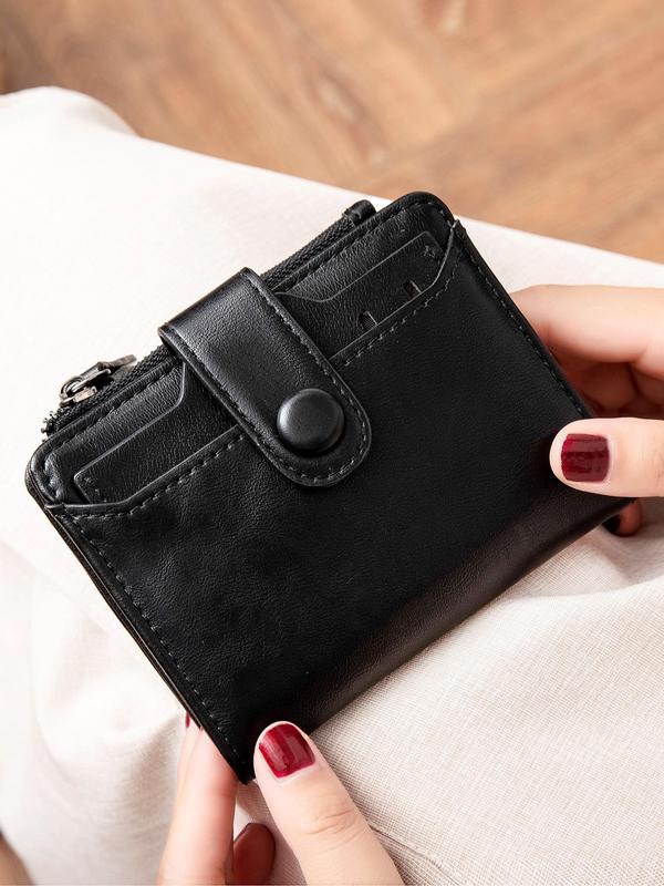 Women's Solid Flap Button Short Wallet, 2024 New Style Fashionable Pu Coin Purses for Women, Casual Trendy Versatile Money Saving Wallet, Minimalist Card Holder