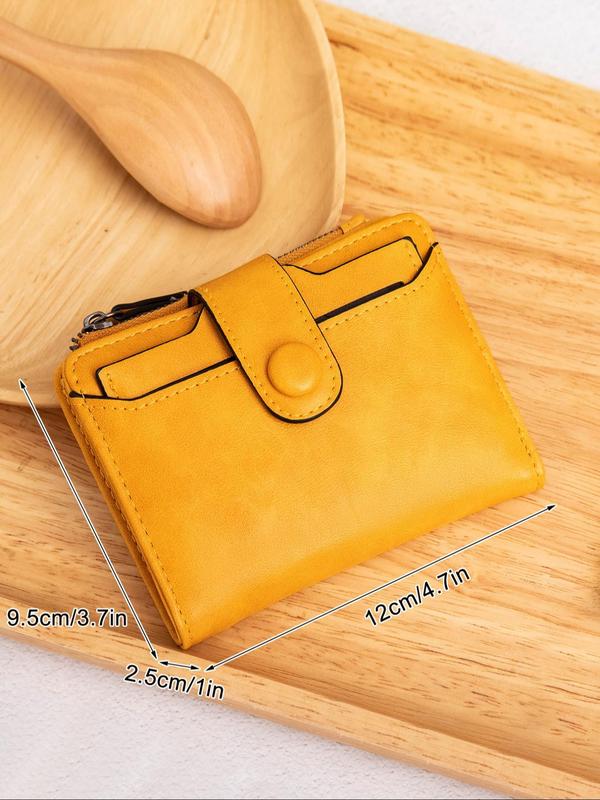 Women's Solid Flap Button Short Wallet, 2024 New Style Fashionable Pu Coin Purses for Women, Casual Trendy Versatile Money Saving Wallet, Minimalist Card Holder