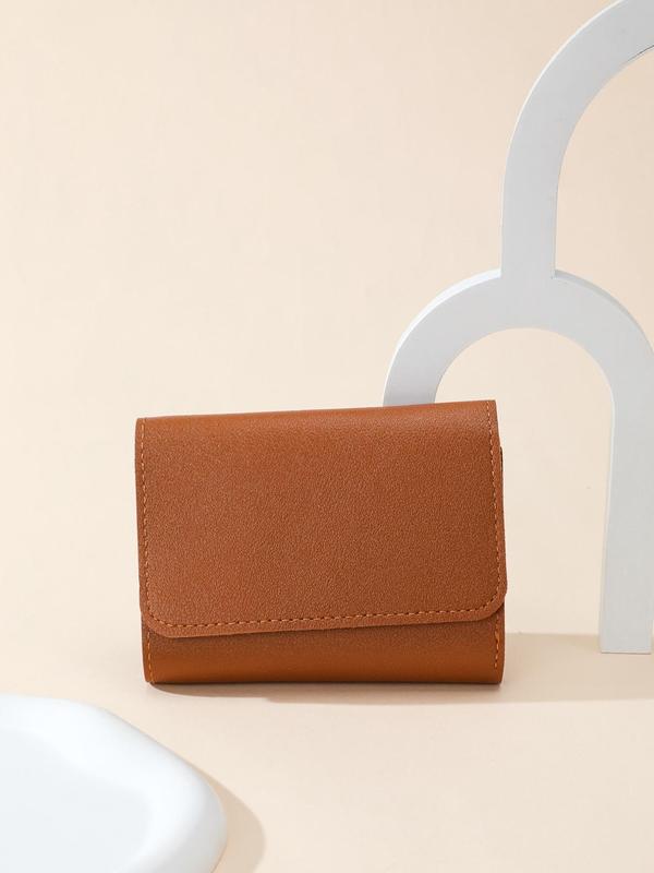 Solid Color Short Trifold Wallet As Daily Outfit, Casual Fashion Pu Leather Zipper Card Holder, Multiple Slots Card Holder Mini Items for Purse for Women & Girls for Birthday Gift