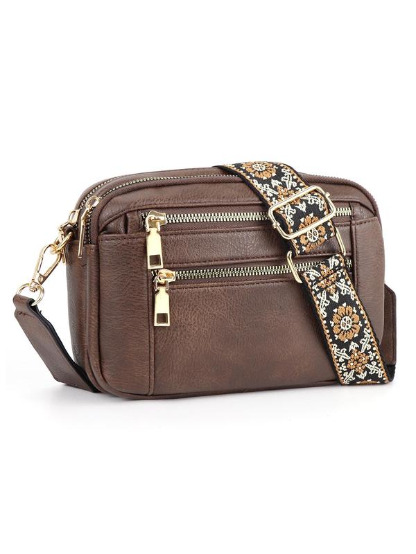 Women's Fashionable Patchwork Pattern Crossbody Bag, Casual Versatile Zipper Shoulder Bag for Daily Used, Trendy All-match Commuter Bag