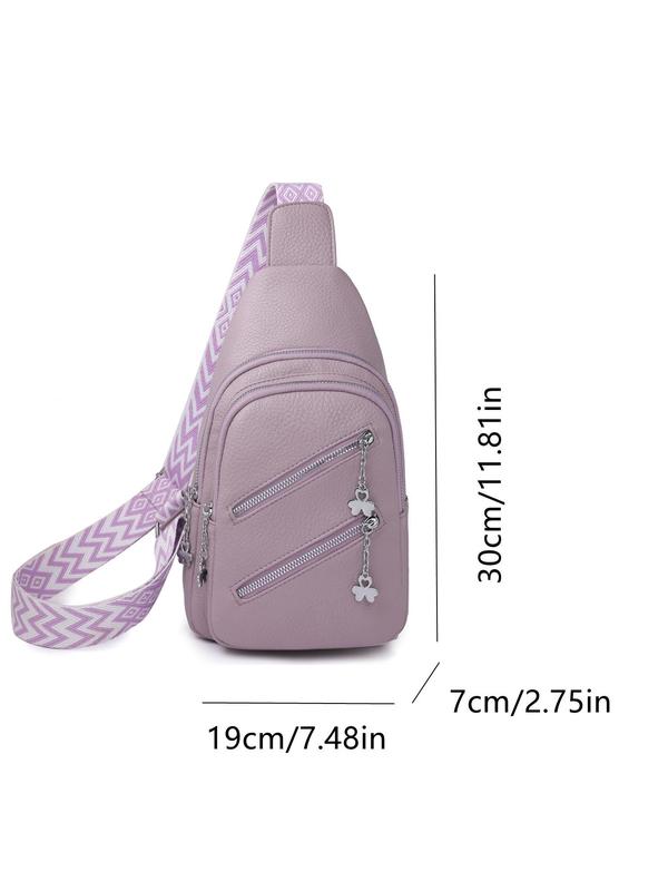 Women's Zip Solid Butterfly Chain Design Sling Bag, Fashion Chain Decorated Fanny Pack, Summer Casual Plain Pu Leather Zipper Sling Bag for Daily Used