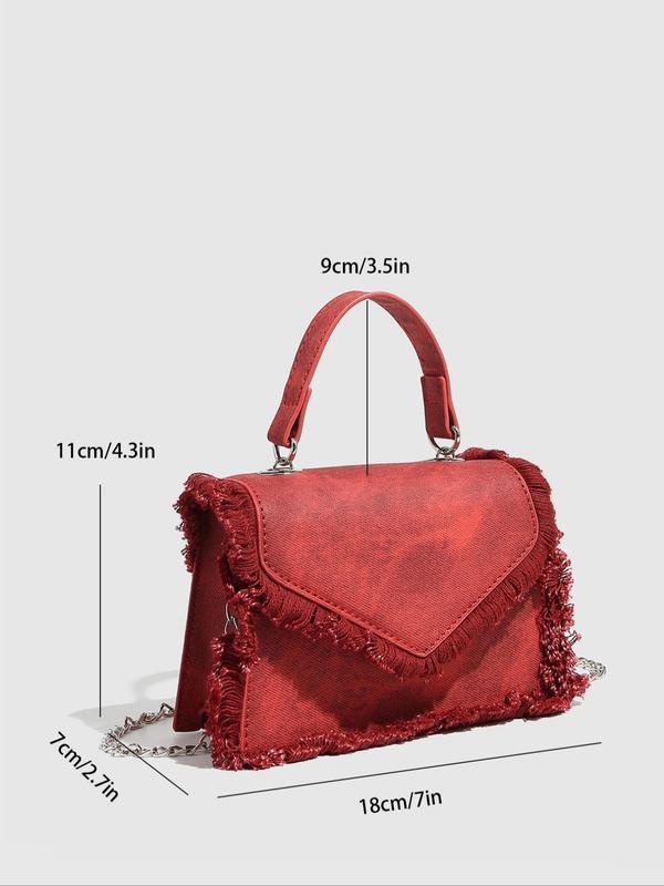 Women's Fashion Tassel Denim Handbag, with Chain Bag Strap, Casual Solid Color Crossbody Bag for Daily Used, Casual Trendy Versatile High-quality Daily Commuting Bag, Girl Fashionable Shopping Bag