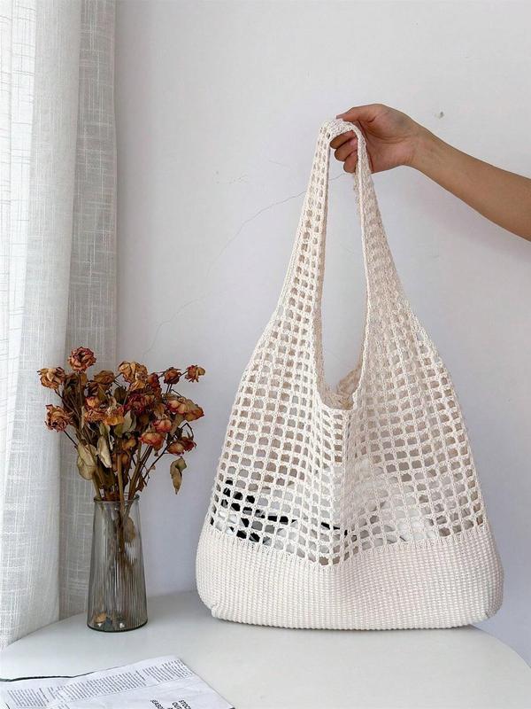 Hollow out Design Beach Shoulder Bag, Fashionable Crochet Bag for Women, Casual Trendy Versatile High-quality Daily Commuting Bag, Girl Fashionable Shopping Bag