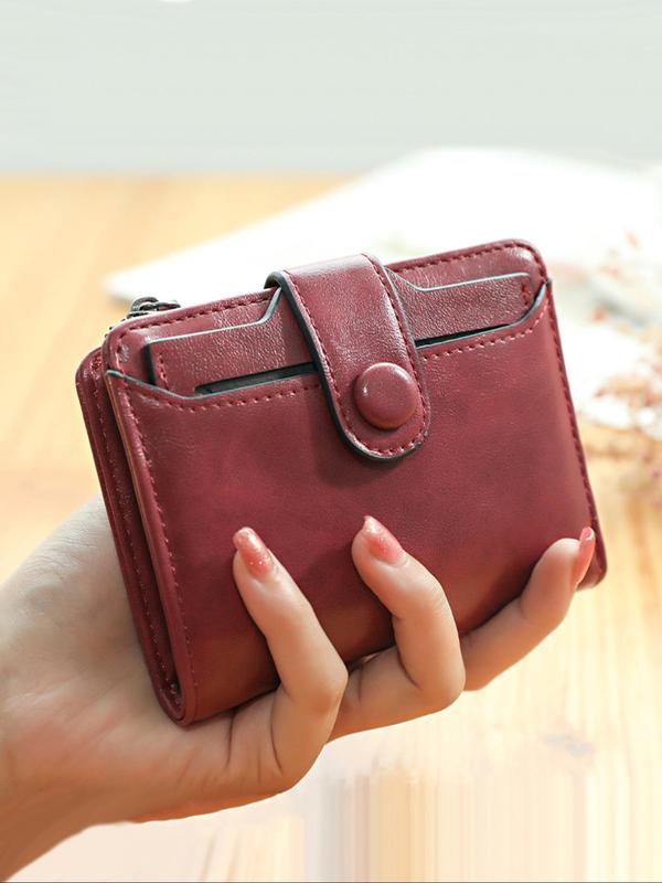 Women's Solid Flap Button Short Wallet, 2024 New Style Fashionable Pu Coin Purses for Women, Casual Trendy Versatile Money Saving Wallet, Minimalist Card Holder