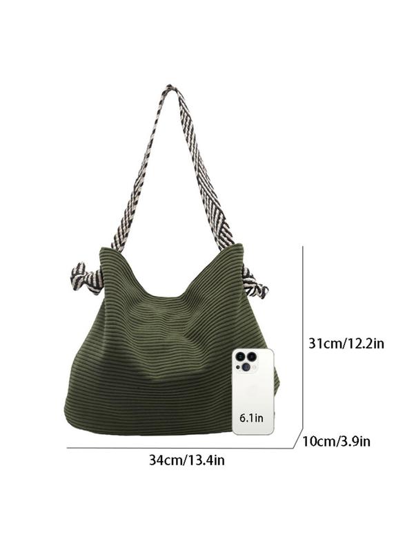 Women's Minimalist Solid Color Corduroy Tote Bag, Large Capacity Shoulder Bag for Daily & Work Use, Casual Trendy Versatile High-quality Daily Commuting Bag