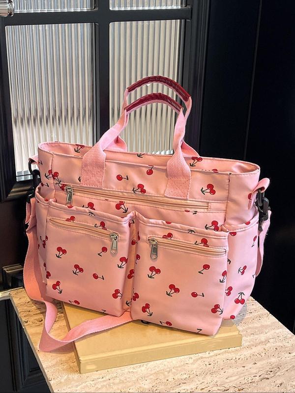 Women's Cute Cherry Pattern Tote Bag, Large Capacity Shoulder Bag for Daily Used, Casual Trendy Versatile High-quality Daily Commuting Bag