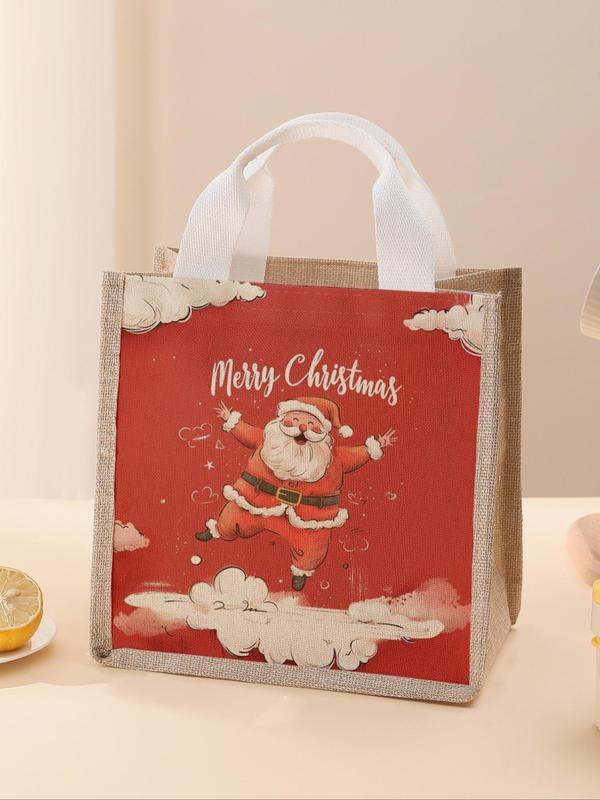 Random Santa Claus Pattern Lunch Bag, Portable Large Capacity Lunch Bag, Casual Lunch Bag for Women & Men, Dinner Bag for Camping Student Picnic Food and Drink