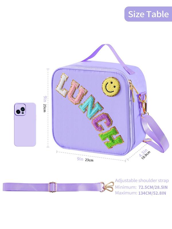 Cute Letter Pattern Lunch Bag with Adjustable Strap, Casual Insulated Lunch Bag for School & Travel, Lunch Box for Kids & Adults