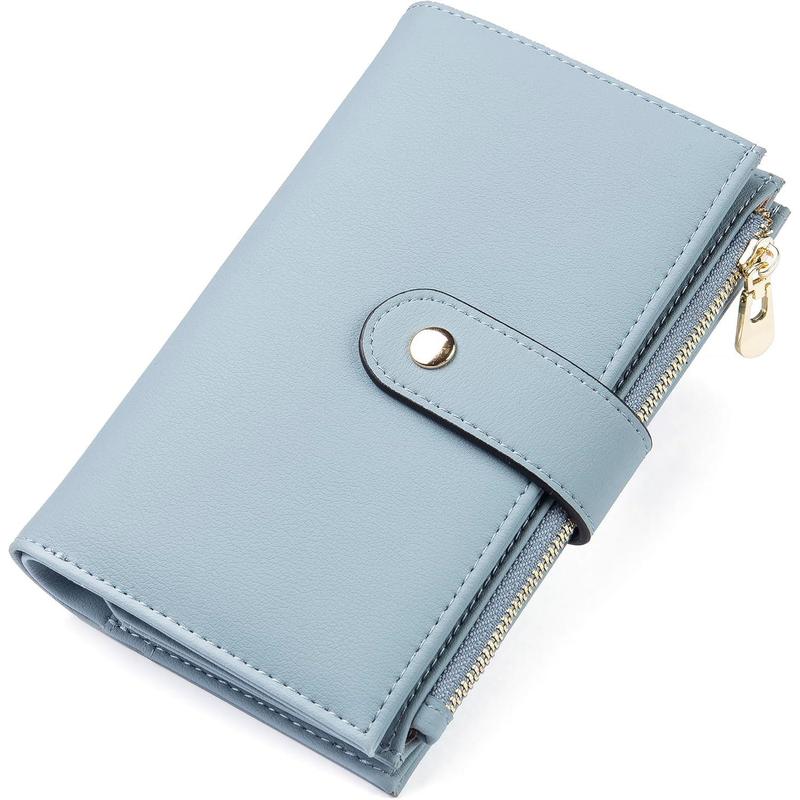 Womens Wallet RFID Blocking Leather Trifold Clutch Wallet Credit Card Holder Ladies Travel Wallet Purse with Pen Holder