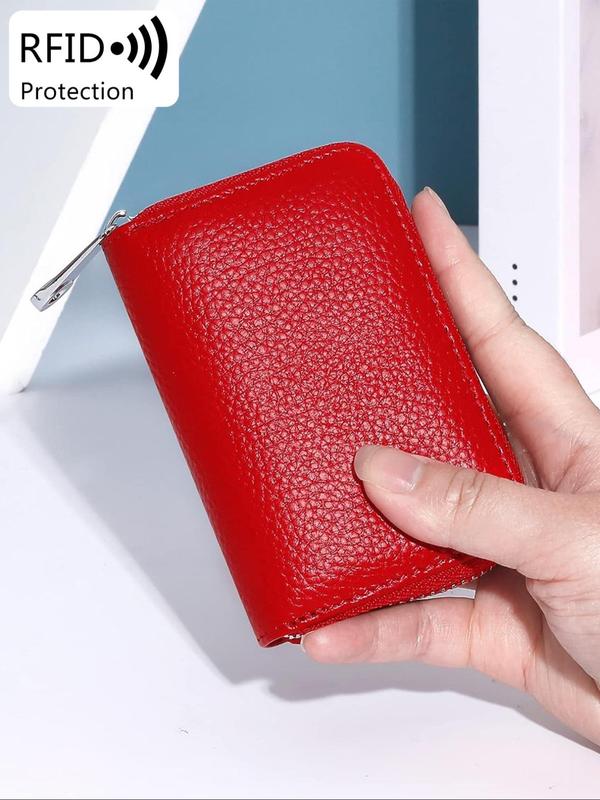 Summer Genuine Leather Solid Color Card Holder with Zipper, Vintage Multi-card Slot Card Holder for Women, Casual Versatile Card Holder