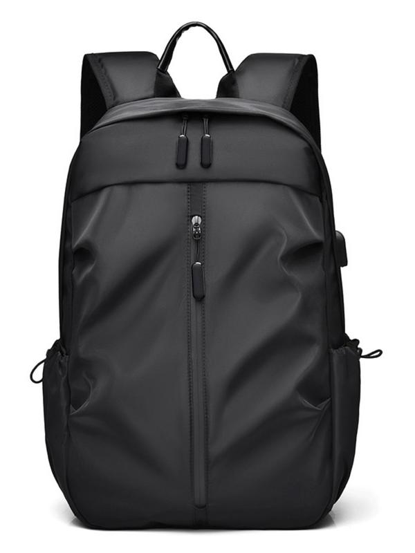 Men's Business Lightweight Backpack, Casual Solid Color Zipper Backpack, Fashionable Oxford Backpack for Work & Travel