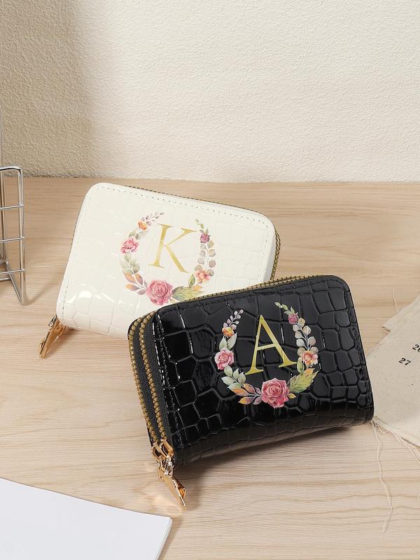 Women's Fashionable Floral & Letter Pattern Zipper Short Wallet, Casual Versatile Card Holder, Trendy All-match Short Wallet for Daily Use