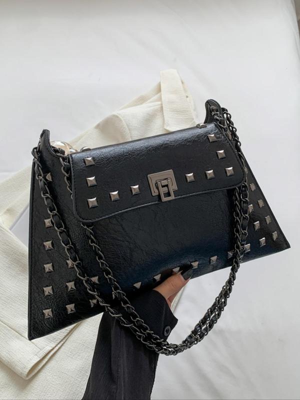 Women's Fashion Buckle Rivet Decorated Shoulder Bag,  Elegant Solid Color Crossbody Bag for Daily Use, Daily Commuting Bag, Girl Fashionable Shopping Bag