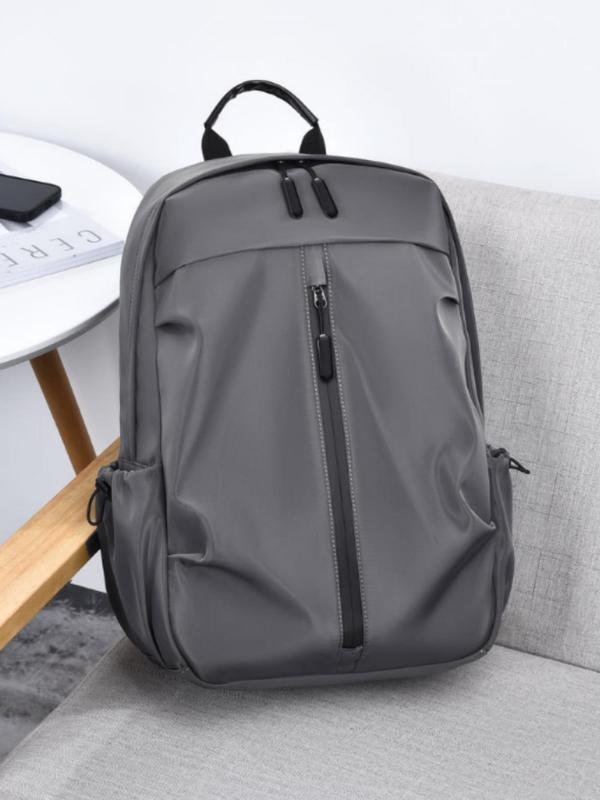 Men's Business Lightweight Backpack, Casual Solid Color Zipper Backpack, Fashionable Oxford Backpack for Work & Travel