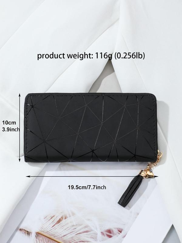 Women's Elegant Geometric Graphic Long Wallet with Tassel Charm, Trendy Zipper Long Wallet, Chic All-match Card Holder for Daily Use