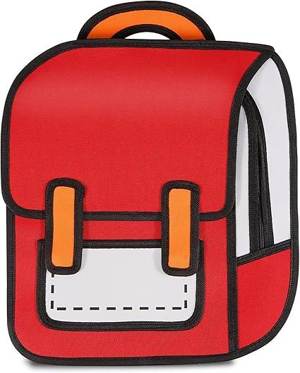 Backpack Cute Cartoon 3D Jump Style 2D Drawing from Comic Paper Anime Bookbag School Supplies Fun Daypack (Yellow)