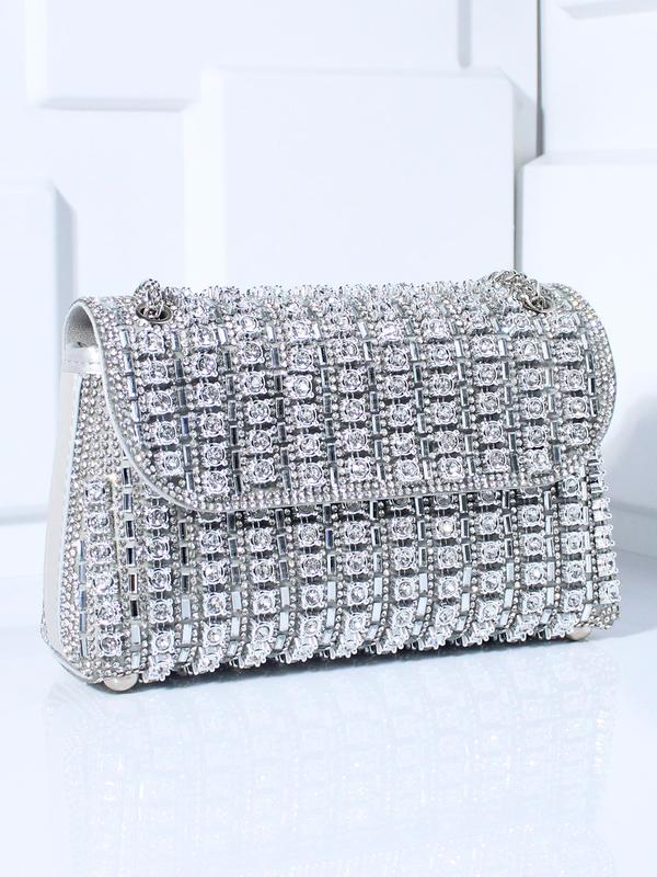 Rhinestone Decorated Evening Bag, Elegant Solid Color Purses Shoulder Bags for Party for Halloween, Fashion Crossbody Bags for Women for Party, Trendy All-match & Exquisite Bag for Gift, Fall Outfits, Fall Freshness