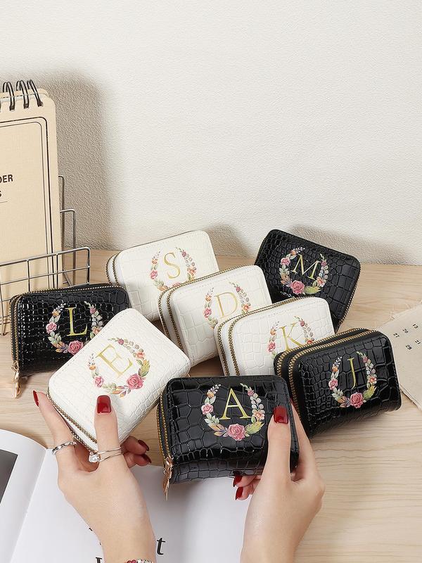 Women's Fashionable Floral & Letter Pattern Zipper Short Wallet, Casual Versatile Card Holder, Trendy All-match Short Wallet for Daily Use