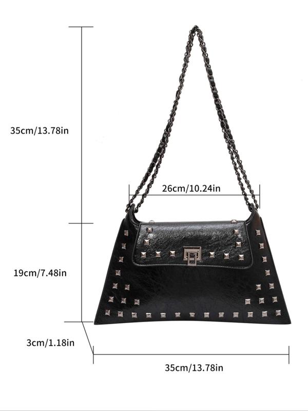 Women's Fashion Buckle Rivet Decorated Shoulder Bag,  Elegant Solid Color Crossbody Bag for Daily Use, Daily Commuting Bag, Girl Fashionable Shopping Bag