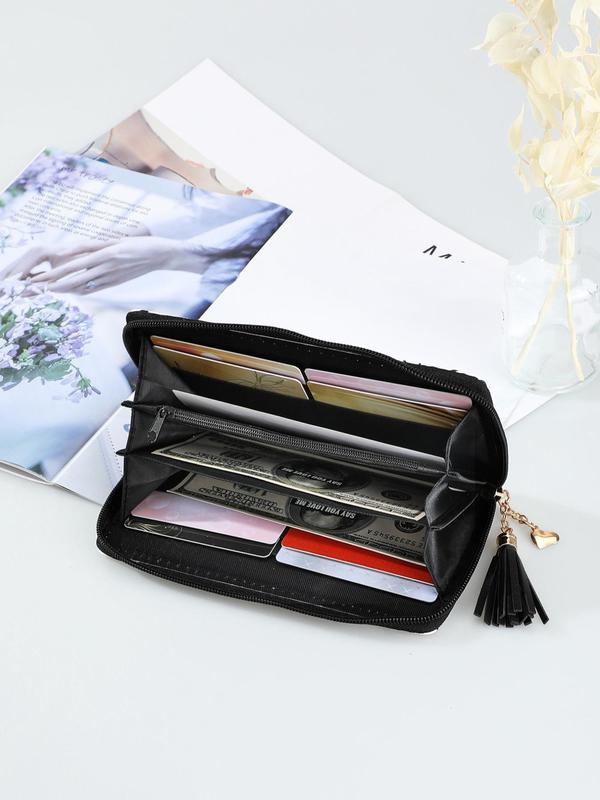 Women's Elegant Geometric Graphic Long Wallet with Tassel Charm, Trendy Zipper Long Wallet, Chic All-match Card Holder for Daily Use