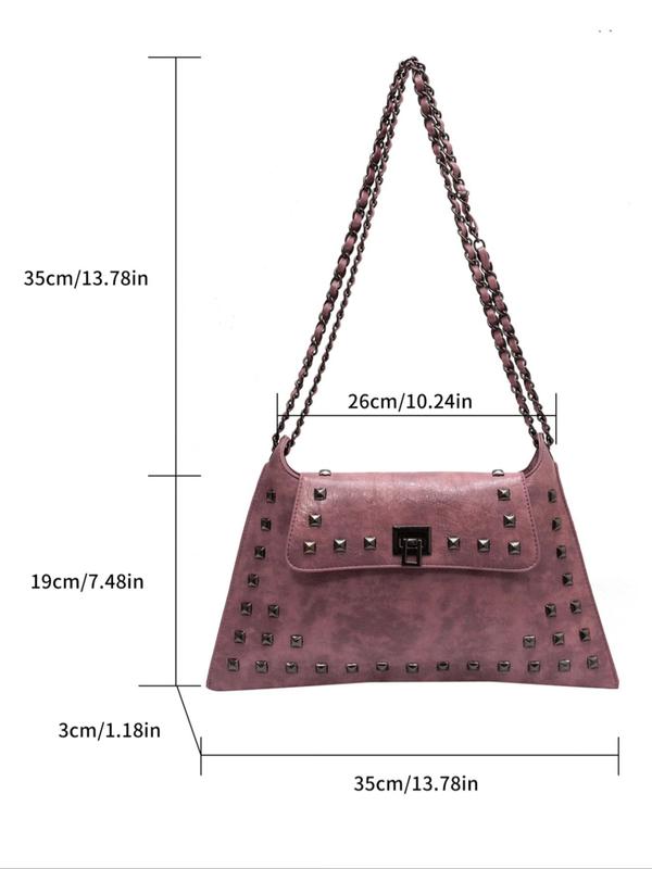 Women's Fashion Buckle Rivet Decorated Shoulder Bag,  Elegant Solid Color Crossbody Bag for Daily Use, Daily Commuting Bag, Girl Fashionable Shopping Bag