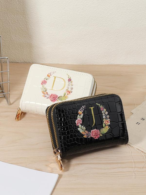 Women's Fashionable Floral & Letter Pattern Zipper Short Wallet, Casual Versatile Card Holder, Trendy All-match Short Wallet for Daily Use