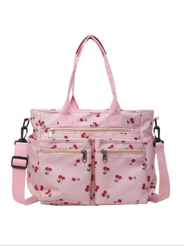 Women's Cute Cherry Pattern Tote Bag, Large Capacity Shoulder Bag for Daily Used, Casual Trendy Versatile High-quality Daily Commuting Bag