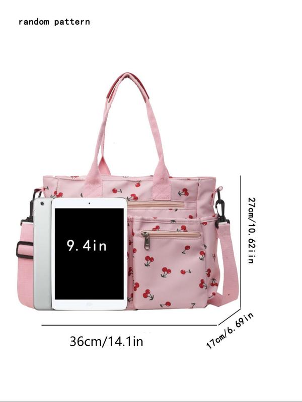 Women's Cute Cherry Pattern Tote Bag, Large Capacity Shoulder Bag for Daily Used, Casual Trendy Versatile High-quality Daily Commuting Bag