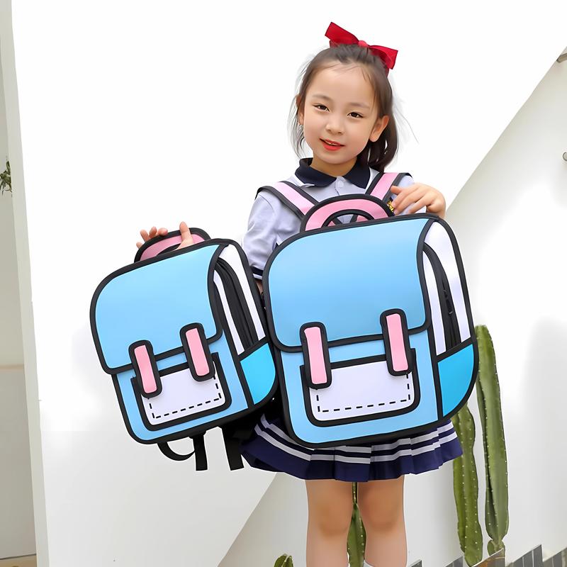 Backpack Cute Cartoon 3D Jump Style 2D Drawing from Comic Paper Anime Bookbag School Supplies Fun Daypack (Yellow)