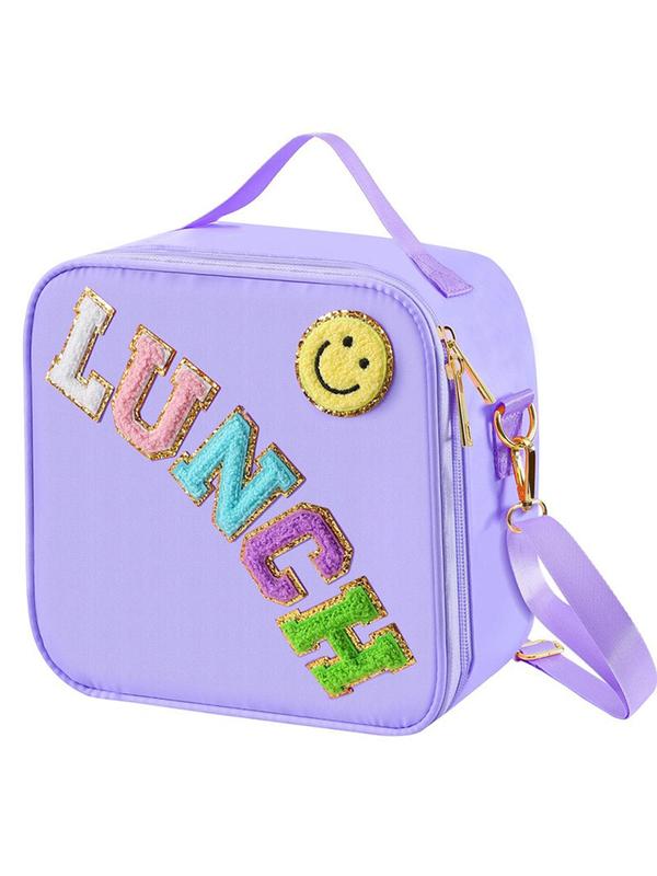 Cute Letter Pattern Lunch Bag with Adjustable Strap, Casual Insulated Lunch Bag for School & Travel, Lunch Box for Kids & Adults