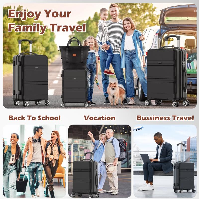 4 Piece Hardshell Luggage Sets, 3 Set Hardside Lightweight Suitcase with Duffel Bag Carry On Travel Luggage with TSA Lock Spinner Wheels, 20in24in28in, Black