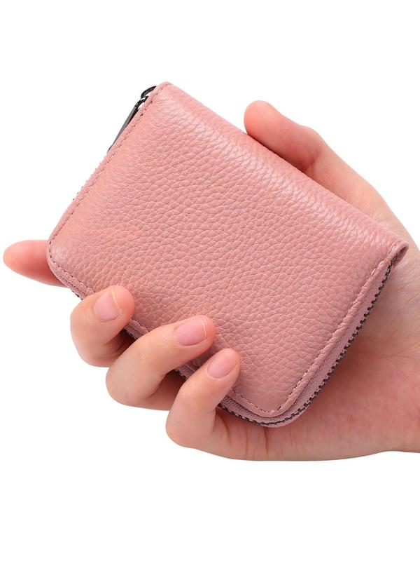 Summer Genuine Leather Solid Color Card Holder with Zipper, Vintage Multi-card Slot Card Holder for Women, Casual Versatile Card Holder