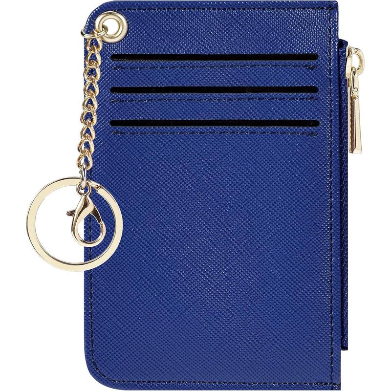 Womens Keychain Wallet Slim Front Pocket Minimalist RFID Blocking Credit Card Coin Change Holder Purse Wallet (Black Smooth)