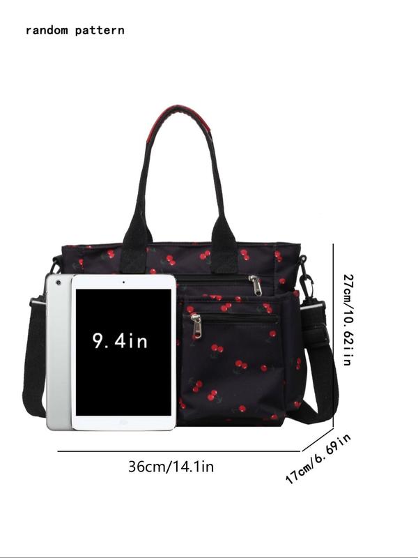 Women's Cute Cherry Pattern Tote Bag, Large Capacity Shoulder Bag for Daily Used, Casual Trendy Versatile High-quality Daily Commuting Bag