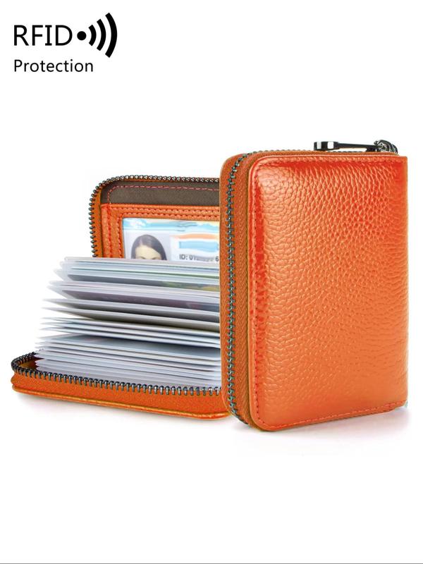 Summer Genuine Leather Solid Color Card Holder with Zipper, Vintage Multi-card Slot Card Holder for Women, Casual Versatile Card Holder