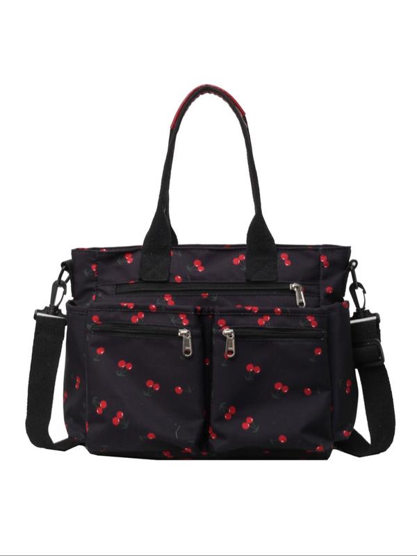 Women's Cute Cherry Pattern Tote Bag, Large Capacity Shoulder Bag for Daily Used, Casual Trendy Versatile High-quality Daily Commuting Bag