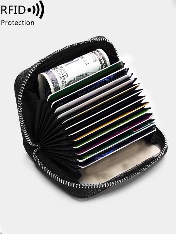 Summer Genuine Leather Solid Color Card Holder with Zipper, Vintage Multi-card Slot Card Holder for Women, Casual Versatile Card Holder