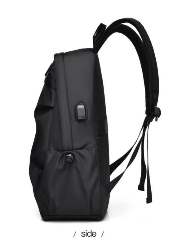 Men's Business Lightweight Backpack, Casual Solid Color Zipper Backpack, Fashionable Oxford Backpack for Work & Travel