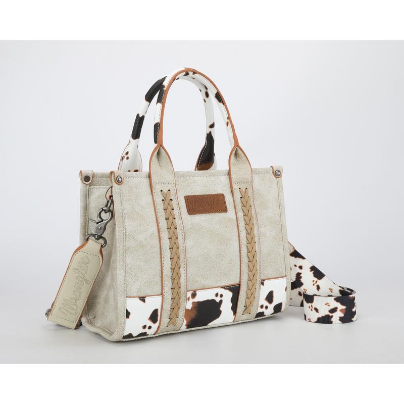 Cow Print Accented Wrangler Concealed Carry Crocodile Pattern Tote Crossbody Bag by Wrangler