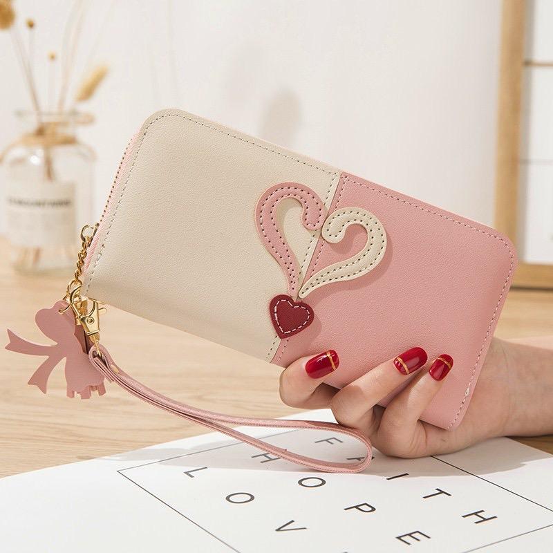 Wallet for Women,Love Heart Wallet,Large Capacity Long Wallet Credit Card Holder Clutch Wristlet