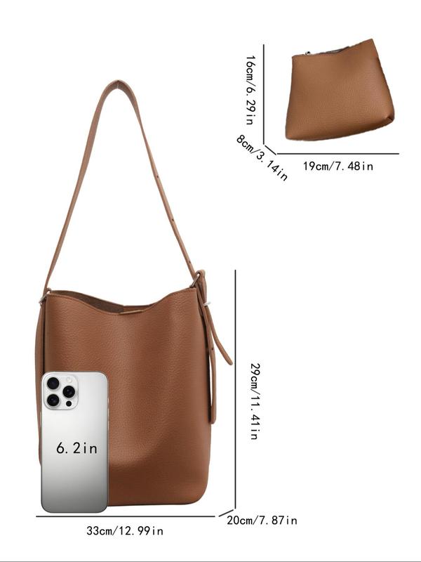 Women's Elegant Solid Color Shoulder Bag & Coin Purse, Fashionable Large Capacity Crossbody Bag for Work & Daily Used, Casual Trendy Versatile High-quality Daily Commuting Bag