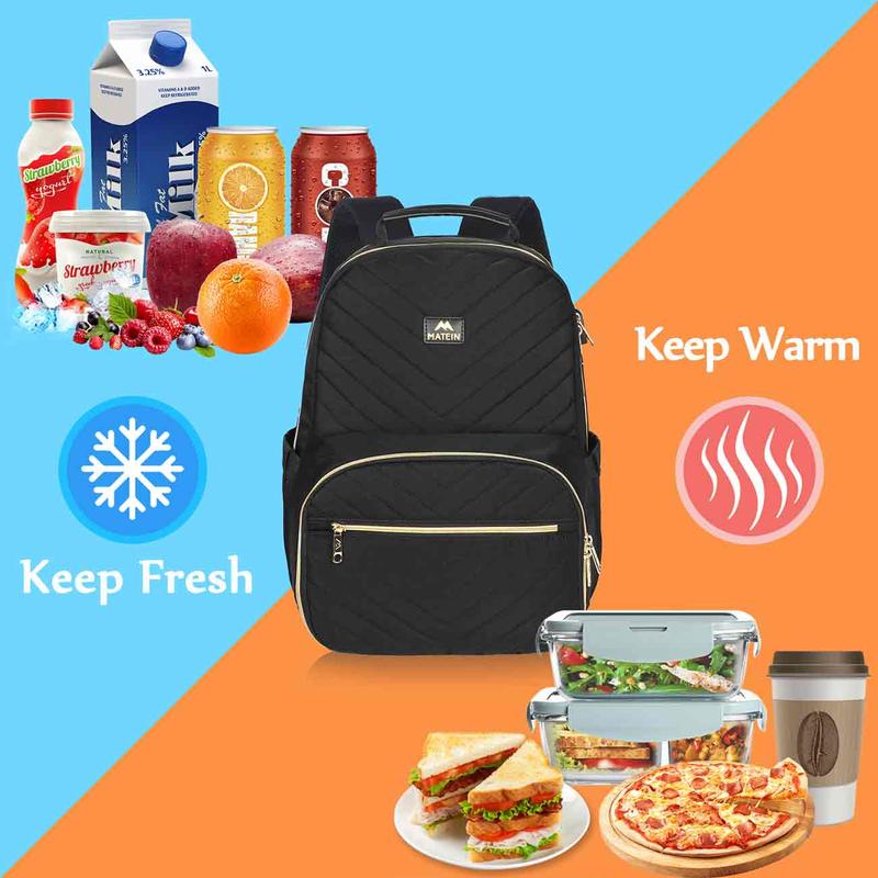 15.6'' Prep-Meal Lunch Bags for Pinic Camping Hiking, Woman Work USB Laptop Backpack with Reusable Lunch Box, Mums Nursing Bag with Insulated Cooler