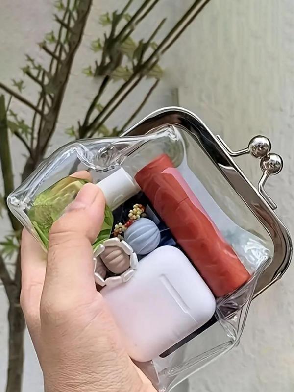 Transparent Travel Storage Bag with Kiss Lock, Portable Mini Lipstick and Makeup Pouch, Cosmetic Pouch, Toiletry Pouch, Waterproof Storage Pouch