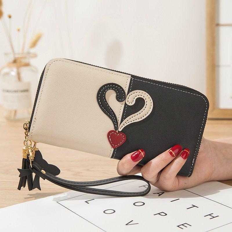 Wallet for Women,Love Heart Wallet,Large Capacity Long Wallet Credit Card Holder Clutch Wristlet