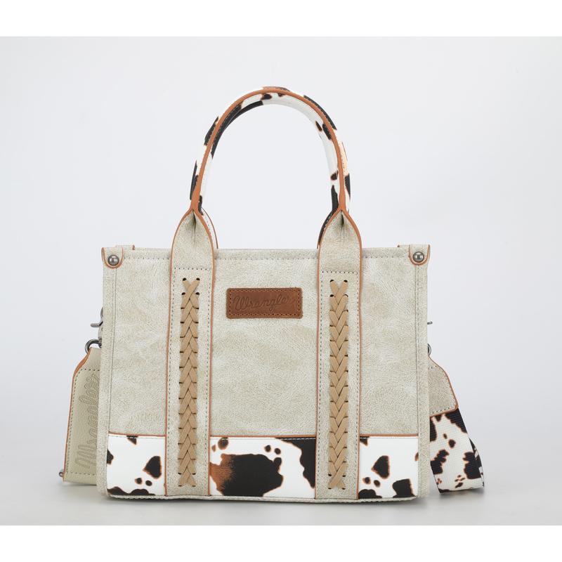 Cow Print Accented Wrangler Concealed Carry Crocodile Pattern Tote Crossbody Bag by Wrangler