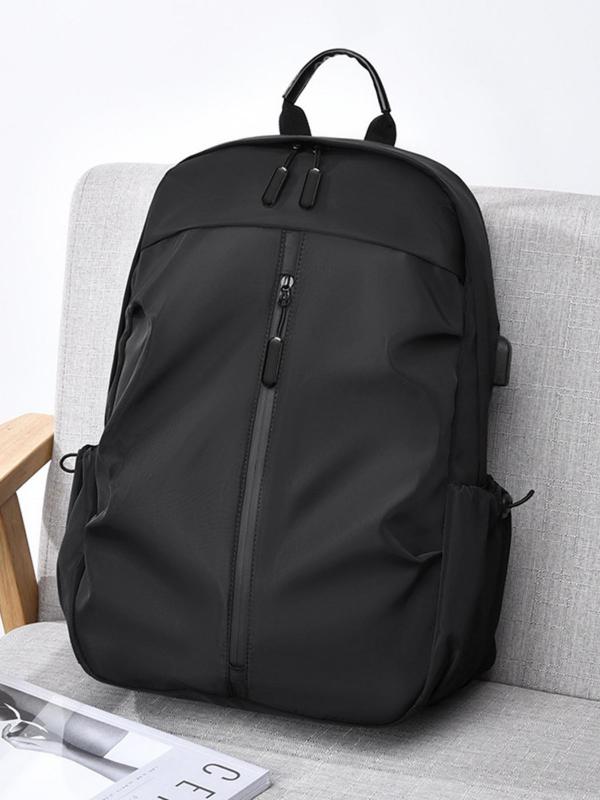 Men's Business Lightweight Backpack, Casual Solid Color Zipper Backpack, Fashionable Oxford Backpack for Work & Travel