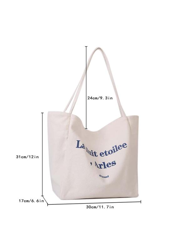 Fashion Letter Pattern Canvas Tote Bag, Large Capacity Shopping Bag for Women & Girls, Casual Trendy Versatile High-quality Daily Commuting Bag