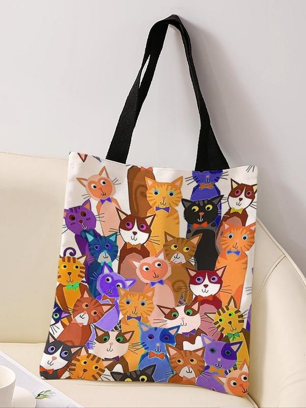 All Over Cat Print Tote Bag, Casual Animal Print Shoulder Bag for Women & Girls, Trendy All-match Bag for Daily Life & Work